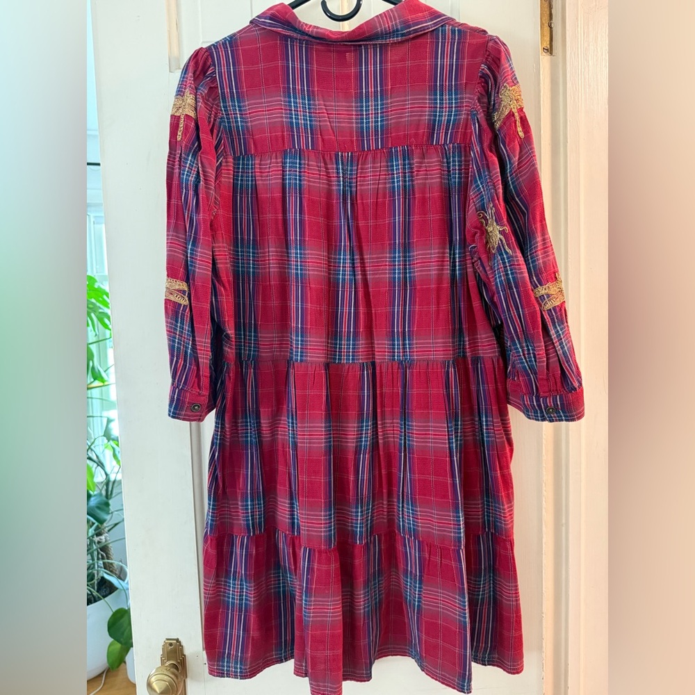 Desigual Plaid Red Dress with Embroidered Accents Size M - Picture 5 of 5